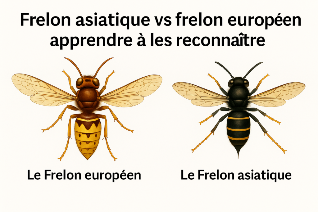 Comparatif visuel entre le frelon asiatique et le frelon européen